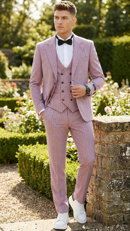 Men's Dusty Rose Pink Pinstripe Three Piece Suit With Vest for Men, Wedding and Party Formal Wear Prom or Church Men's Dusty Rose Pink Pinstripe Three Piece Suit With Vest for Men, Wedding and Party Formal Wear Prom or Church
