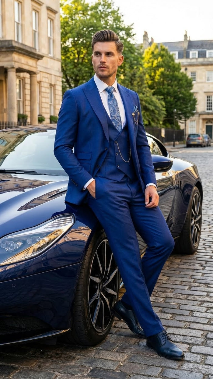 Men’s Royal Blue 3 Piece Suit Set with Vest – Formal Wedding and Party Wear Suit - Saphire Cobalt blue