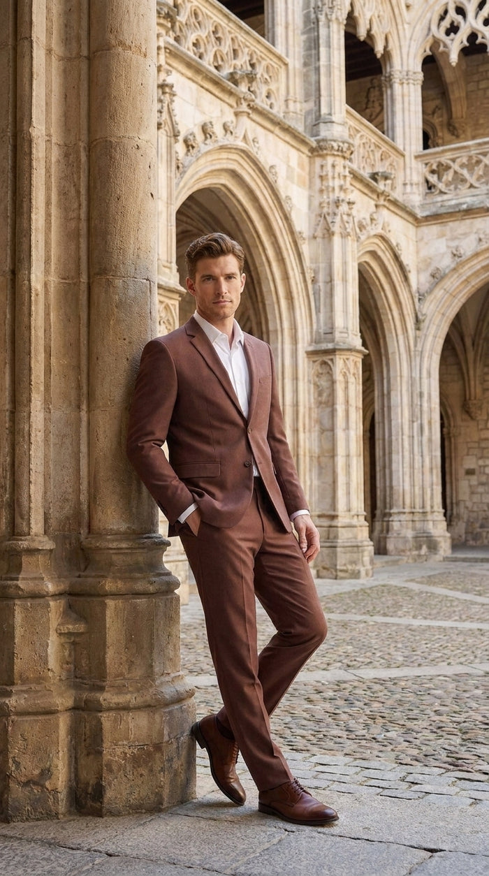 Men’s Coffee Brown 2-Piece Suit – Classic Two-Button Wedding, Business and Formal Suit