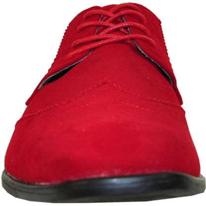 Bravo Mens Vegan Suede Wedding & Prom Wingtip Lace Up Dress Shoe in Red