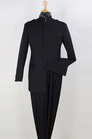 Apollo King "Black Classic Military Mandarin Safari Suit for Men"