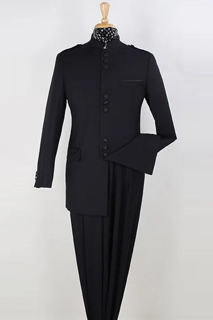 Apollo King "Black Classic Military Mandarin Safari Suit for Men"