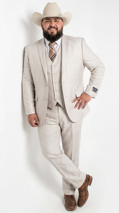 Men’s Sand champaign  Western Cowboy 3-Piece Suit – Light Cream Wedding Suit with Vest & Pants Slim Fitted
