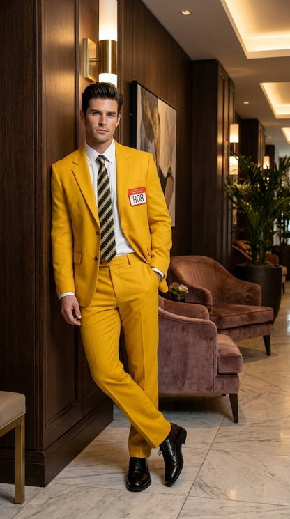 Men’s Beetlejuice Little Head Costume Yellow Suit – Shrinker Inspired 2 Piece Halloween Suit