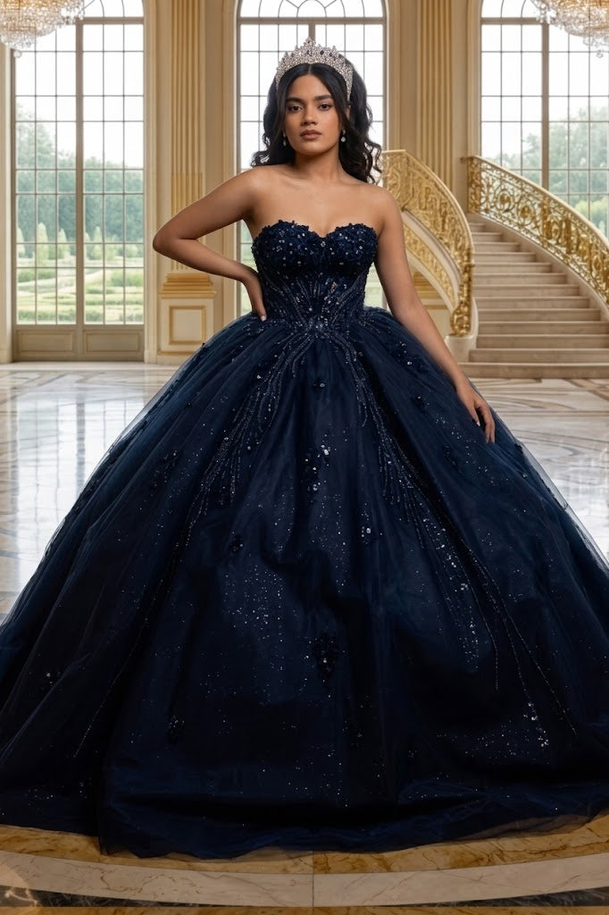 Beaded Corset Bodice & Glitter Tulle Skirt Strapless Sweetheart Birthday Dress By Layla K LK288