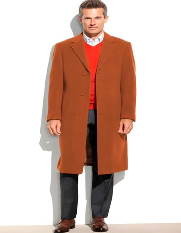 95% Wool Overcoat ~ Long men's Dress Topcoat - Winter coat Rust