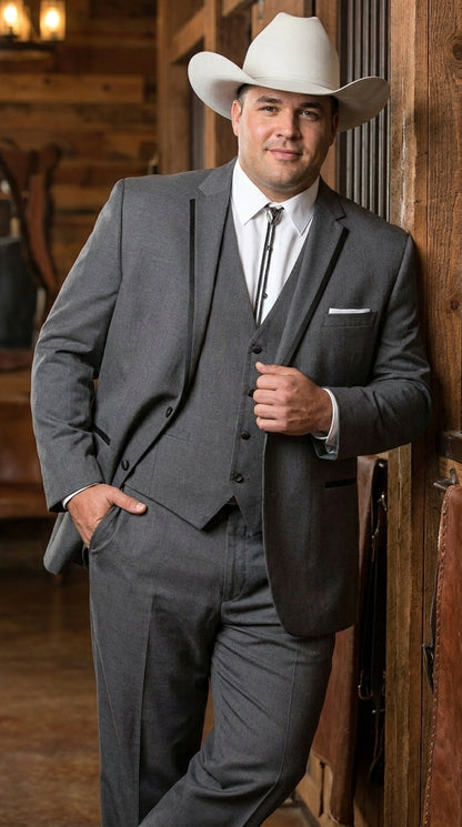 Men’s Dark Gray Western Sport Coat with Two Button Front, Notch Lapel Designer Blazer Jacket