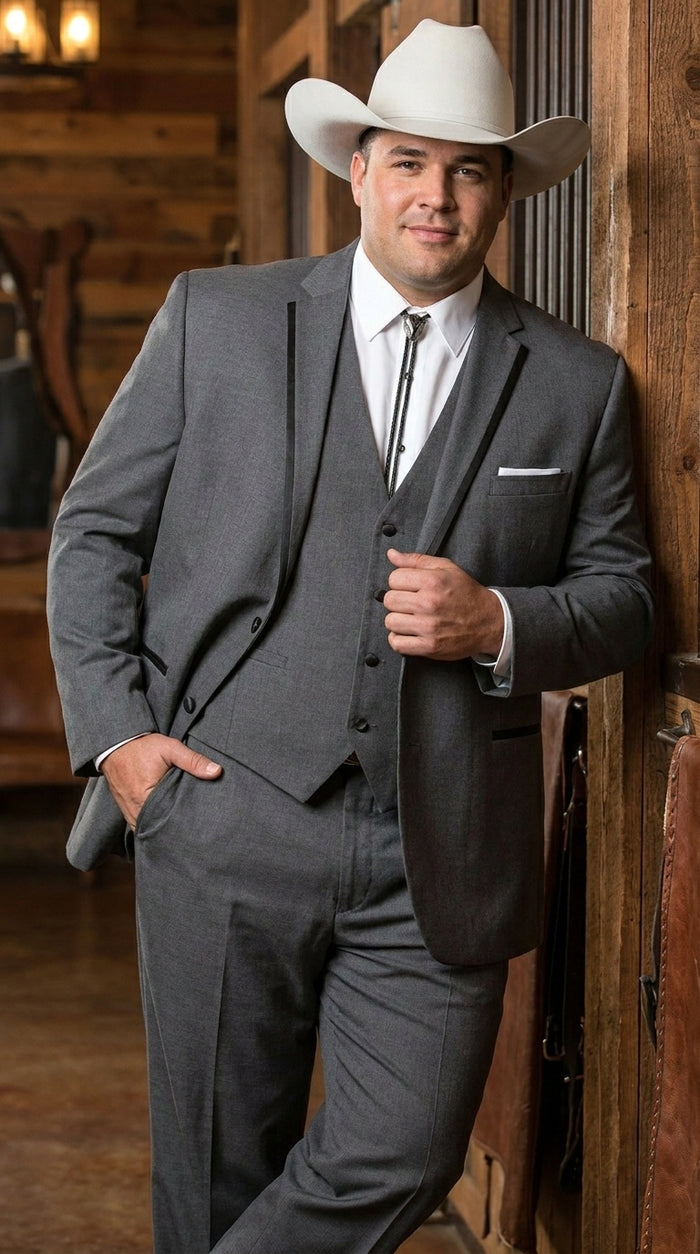 Men’s Dark Gray Western Sport Coat with Two Button Front, Notch Lapel Designer Blazer Jacket