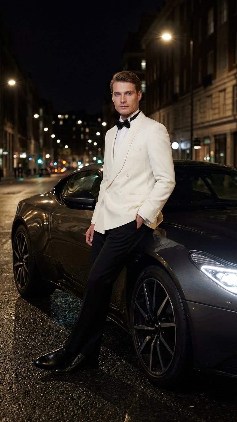 Mens Ivory Double-Breasted Shawl Lapel Tuxedo Jacket | Premium Formal Dinner Jacket for Weddings and Black-Tie Events