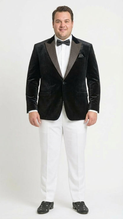 Mens Black Velvet Tuxedo Blazer with Studded Lapel  Formal Evening Jacket