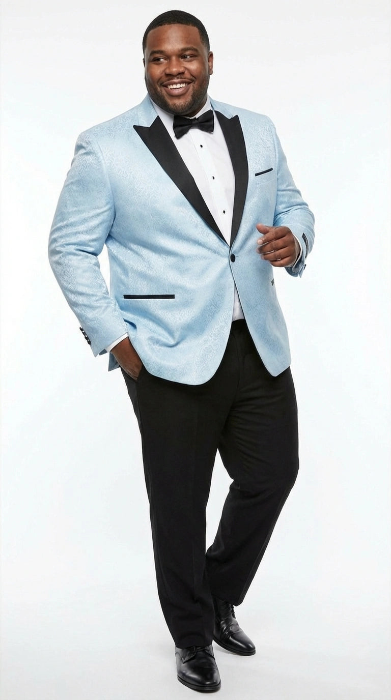 Men’s Baby Blue Tuxedo Blazer with Black Lapel – Formal Dinner Jacket for Wedding, Prom and Evening Events  in Sky Light Blue Color