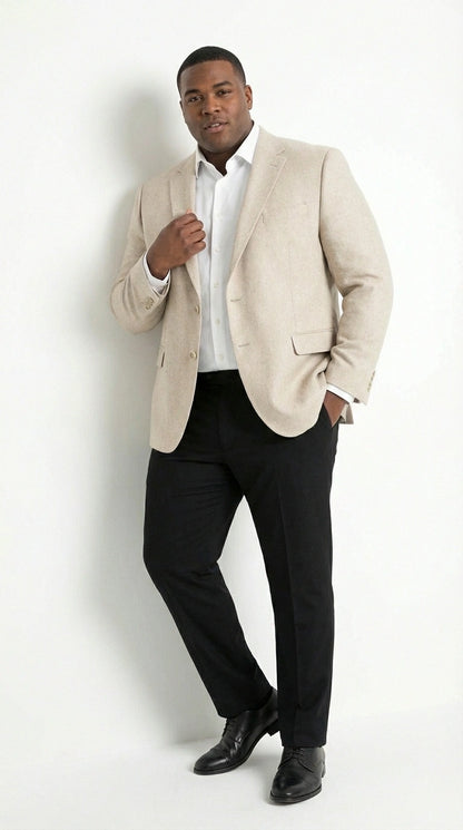 Zacchi Men’s Beige Hopsack Blazer – Classic Two Buttons Sport Coat with Peak Lapel Formal Jacket