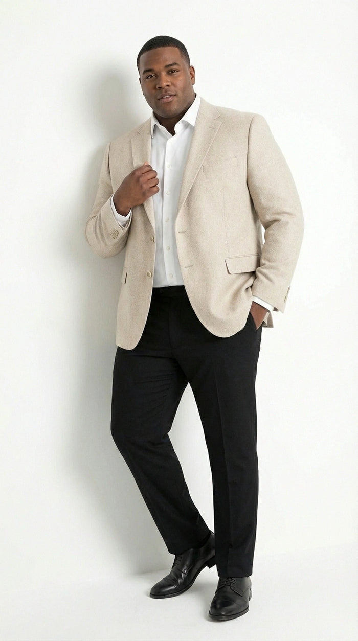 Zacchi Men’s Beige Hopsack Blazer – Classic Two Buttons Sport Coat with Peak Lapel Formal Jacket