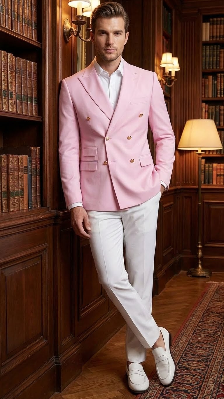 Men’s Light Pink Double Breasted Blazer – Sport Jacket Coat