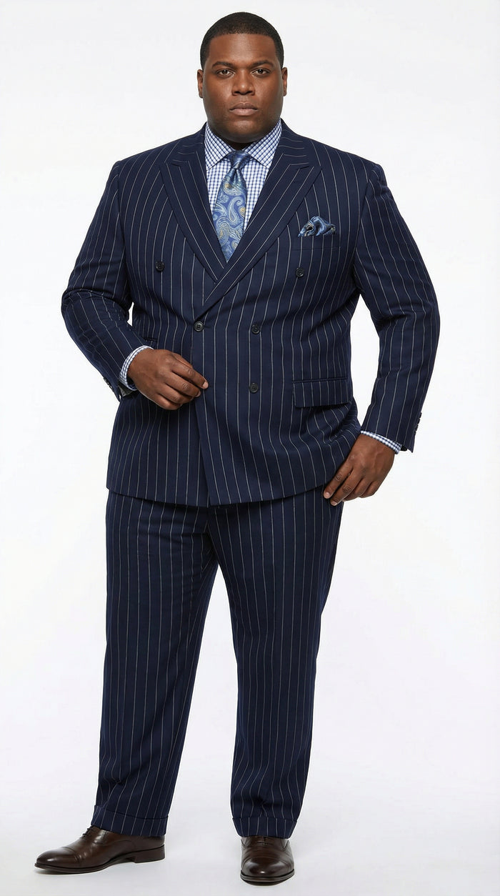 Men's Navy Blue Double Breasted Pinstripe Suit – Modern Fit By