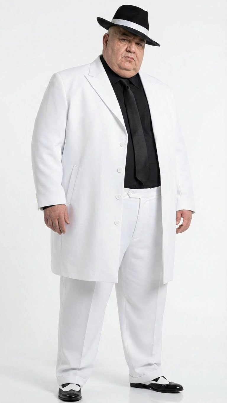 Men’s White Zoot Suit Gangster Style Outfit –  White Jacket + Vest + Pants + Shirt & Tie  Combo Package