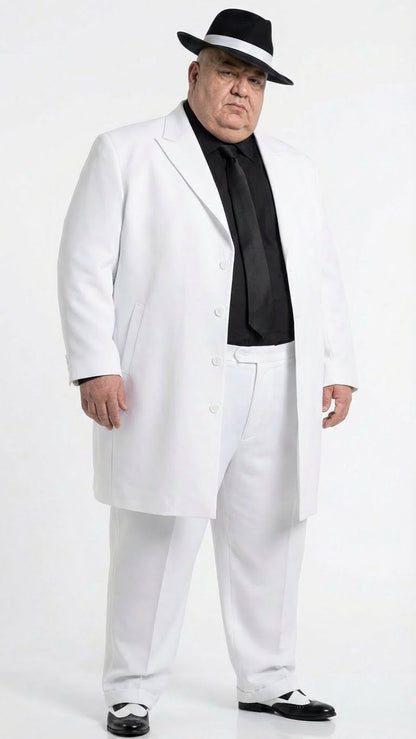Men’s White Zoot Suit Gangster Style Outfit –  White Jacket + Vest + Pants + Shirt & Tie  Combo Package