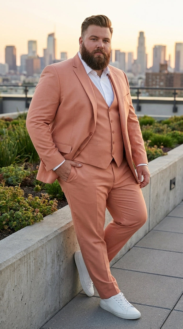 Men’s Peach Light Brown 3 Piece Suit – Wedding & Prom Formal Suit Set, Blazer Pants Double breasted vest