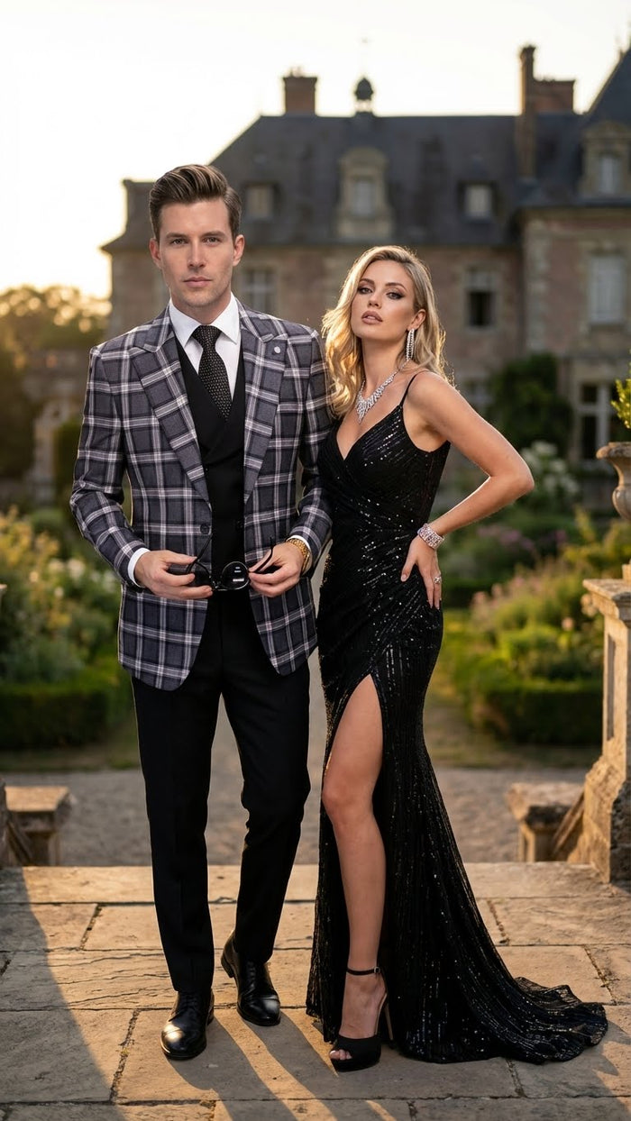 Mens Big and Tall Charcoal Gray and Black Plaid Blazer  Grey Checker Windowpane Sport Coat
