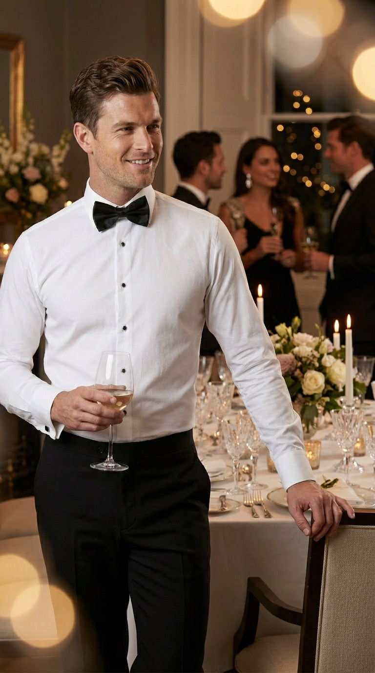 Men’s White Spread Collar Tuxedo Shirt with Plain Front, Formal Wedding Dress Shirt