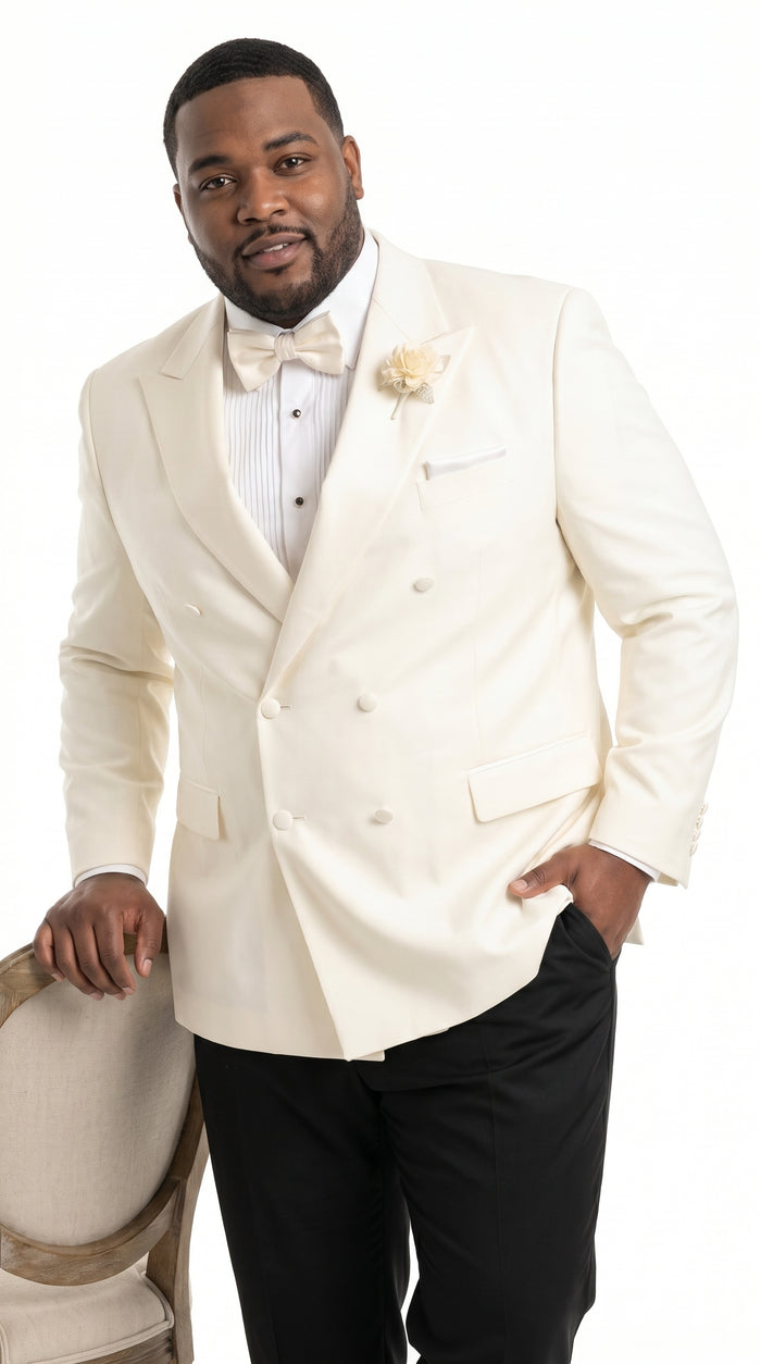 Men’s Ivory Double Breasted Dinner Jacket, Peak Lapel Formal Wedding Prom Tuxedo Blazer in cream off white color