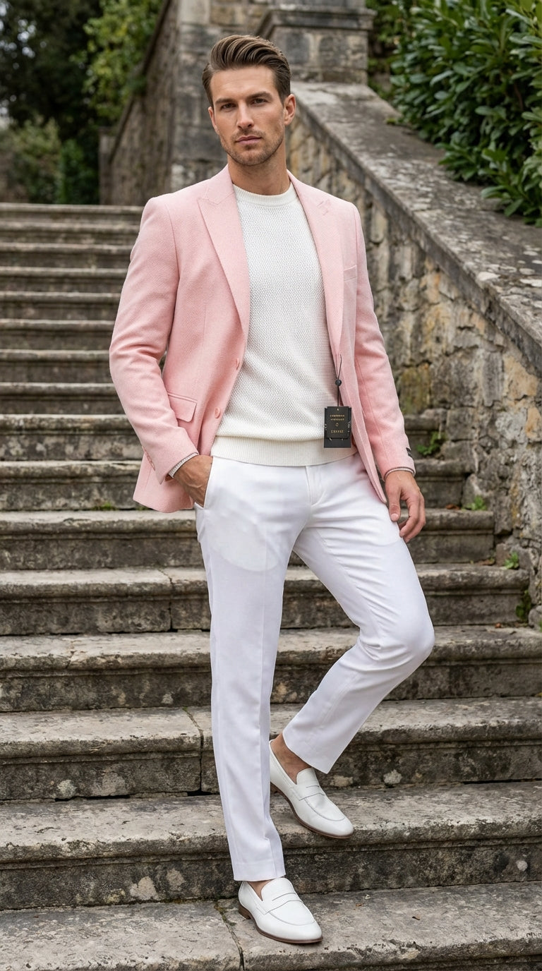Mens Peach Pink Blazer Jacket – Modern Formal Sport Coat for Wedding, Party and Business Wear - Summer Jacket