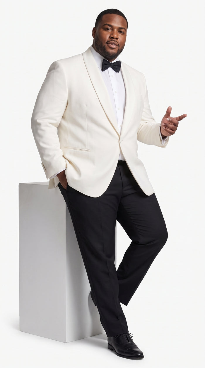 Men’s Vintage Hollywood Ivory Tuxedo – Black Shawl Lapel Wedding, Prom and Formal Dinner Jacket with Black Pants