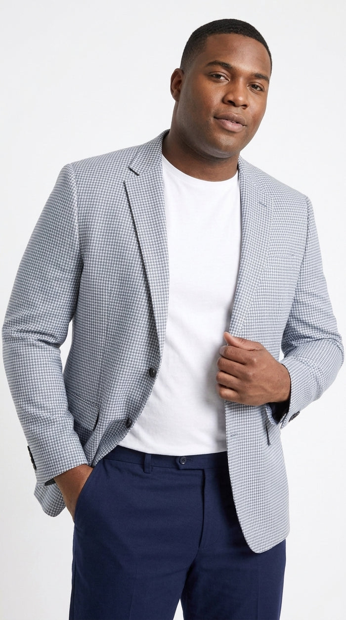 Men’s Light Blue Checkered Sport Coat – Two-Button Wedding, Business and Smart Casual Blazer