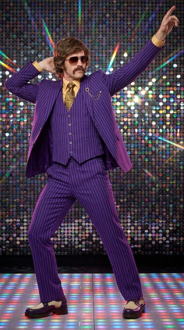 Men’s Purple Pinstripe 3-Piece Suit – 1970s Disco, Pimp, Retro Rockabilly and Party Suit