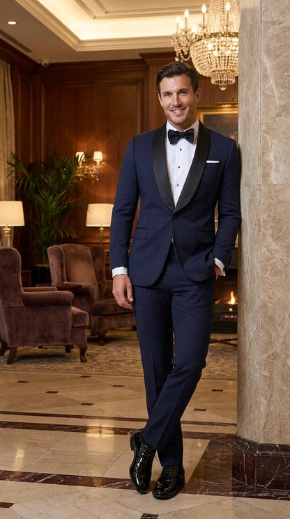 Men’s Father of the Bride Tuxedo Suit – Shawl Lapel Wedding Suit in Black, Navy or Hunter Green