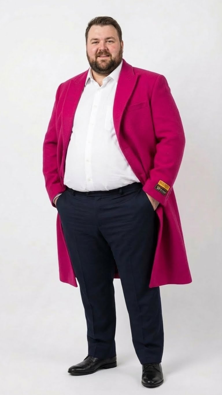 Mens Hot Pink Wool Blend Overcoat  Topcoat Carcoat Winter Fabric