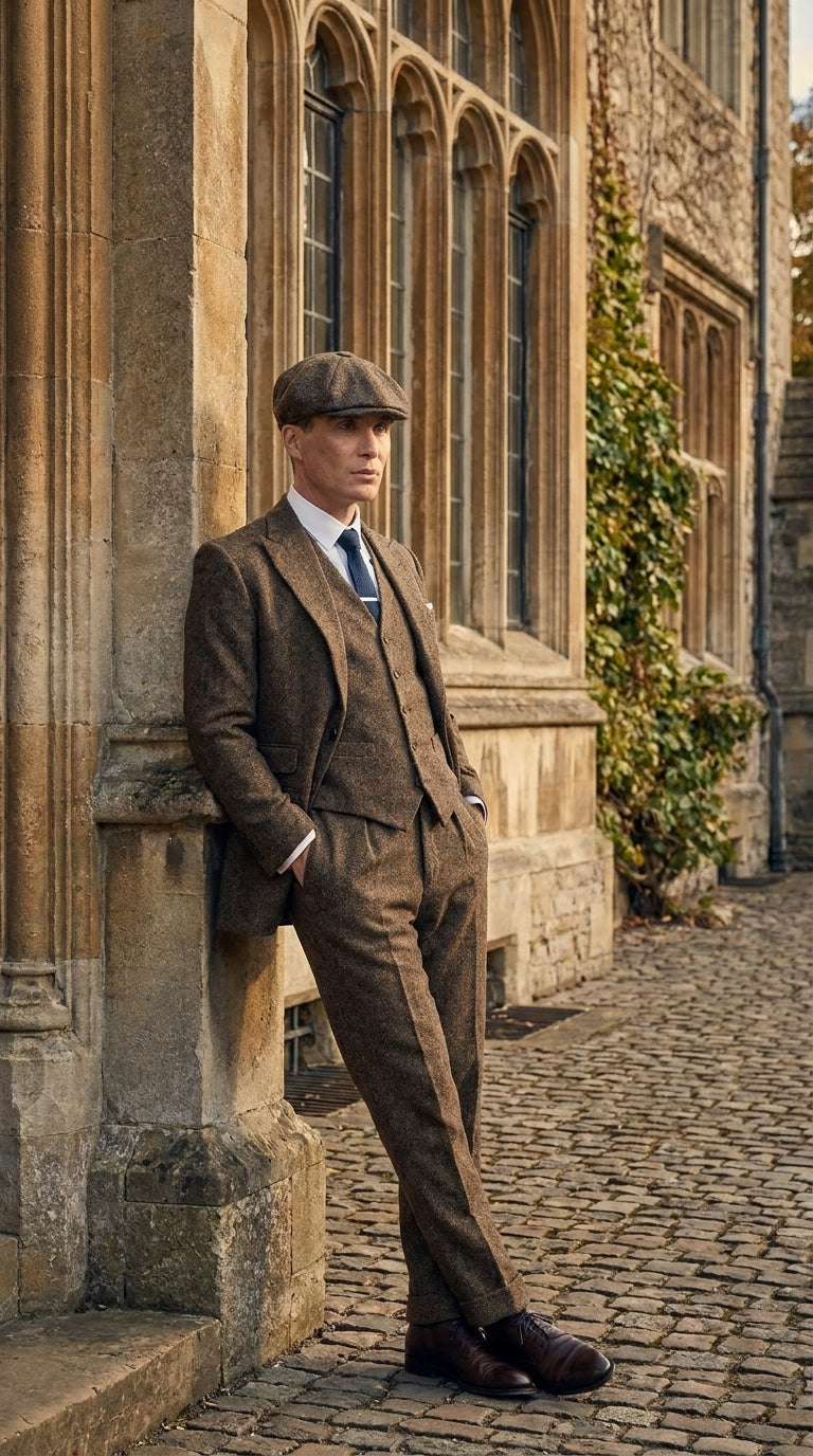 Men's Thomas Shelby Brown Herringbone 3-Piece Suit – Peaky Blinders 1920s Vintage-Style Suit with Matching Vest & Trousers