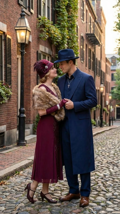 Mens Navy Blue 1920s Zoot Suit – Long Mafia Gangster Three-Piece Vintage Costume Set Suit Pachuco Style