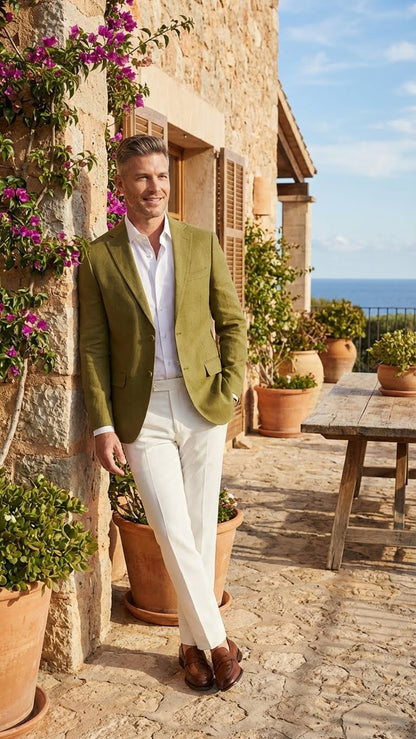 Mens Olive Green Blazer Sport Coat  Linen Fabric Summer in pistachio sage green