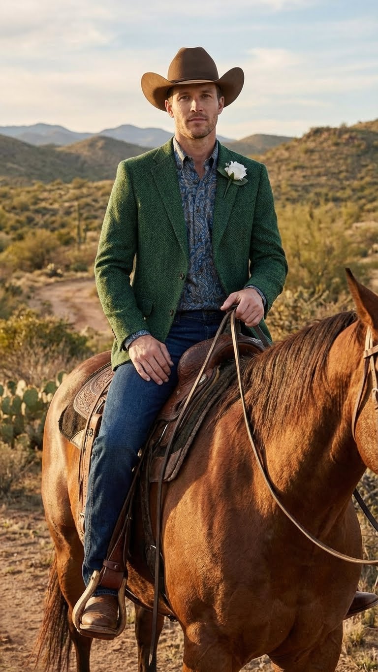 Men’s Green Western Blazer Jacket – Classic Cowboy Style Sport Coat for Wedding, Party and Formal Events