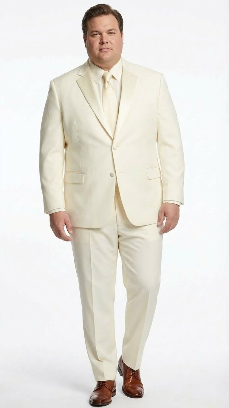 Mens Ivory Tuxedo Suit with Satin Notch Lapel  Formal Wedding and Evening Wear Suit in Cream Off White Color