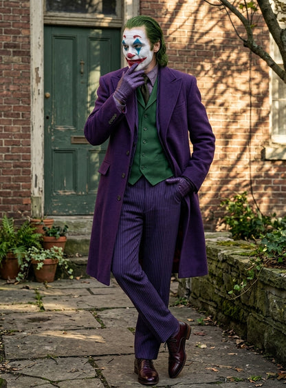 Men’s Purple Overcoat Joker Folie à Deux Arthur Fleck Inspired Long Coat – Classic Costume Trench Coat, Stylish Winter Party Wear Jacket