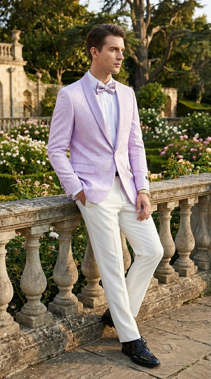 Men’s Lavender Paisley Prom Tuxedo Jacket, Lavender Wedding Formal Blazer