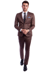 sharkskin-slim-fit-mens-suit-two-button-light-brown-cognac-black-lapel-trim