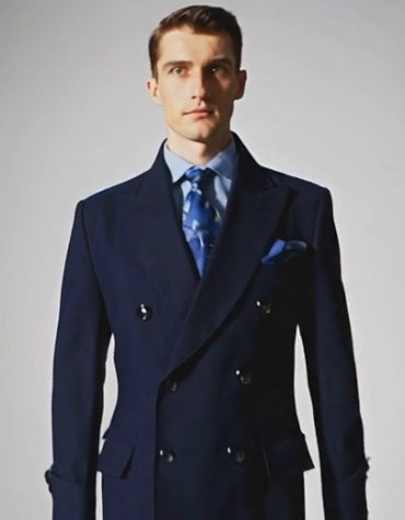 "Men's Navy Wool Peacoat – Double Breasted 3/4 Length Overcoat"