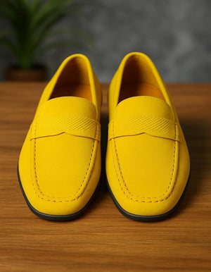 Men's Yellow Suede Loafers  Casual Slip-On Moccasin Driving Shoes
