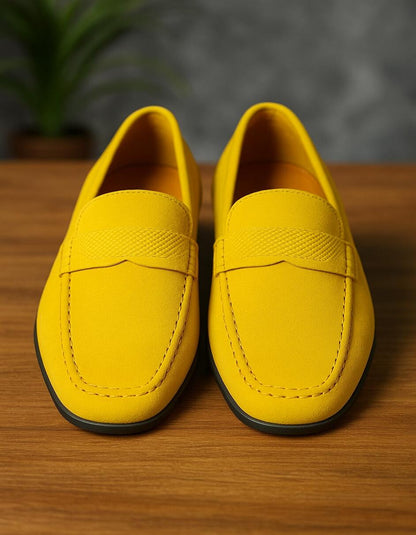 Men's Yellow Suede Loafers  Casual Slip-On Moccasin Driving Shoes