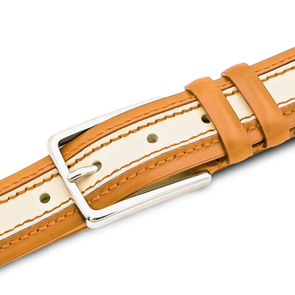 Mezlan Two-Tone Leather Belt Camel / Bone (AO11670)