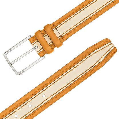 Mezlan Two-Tone Leather Belt Camel / Bone (AO11670)