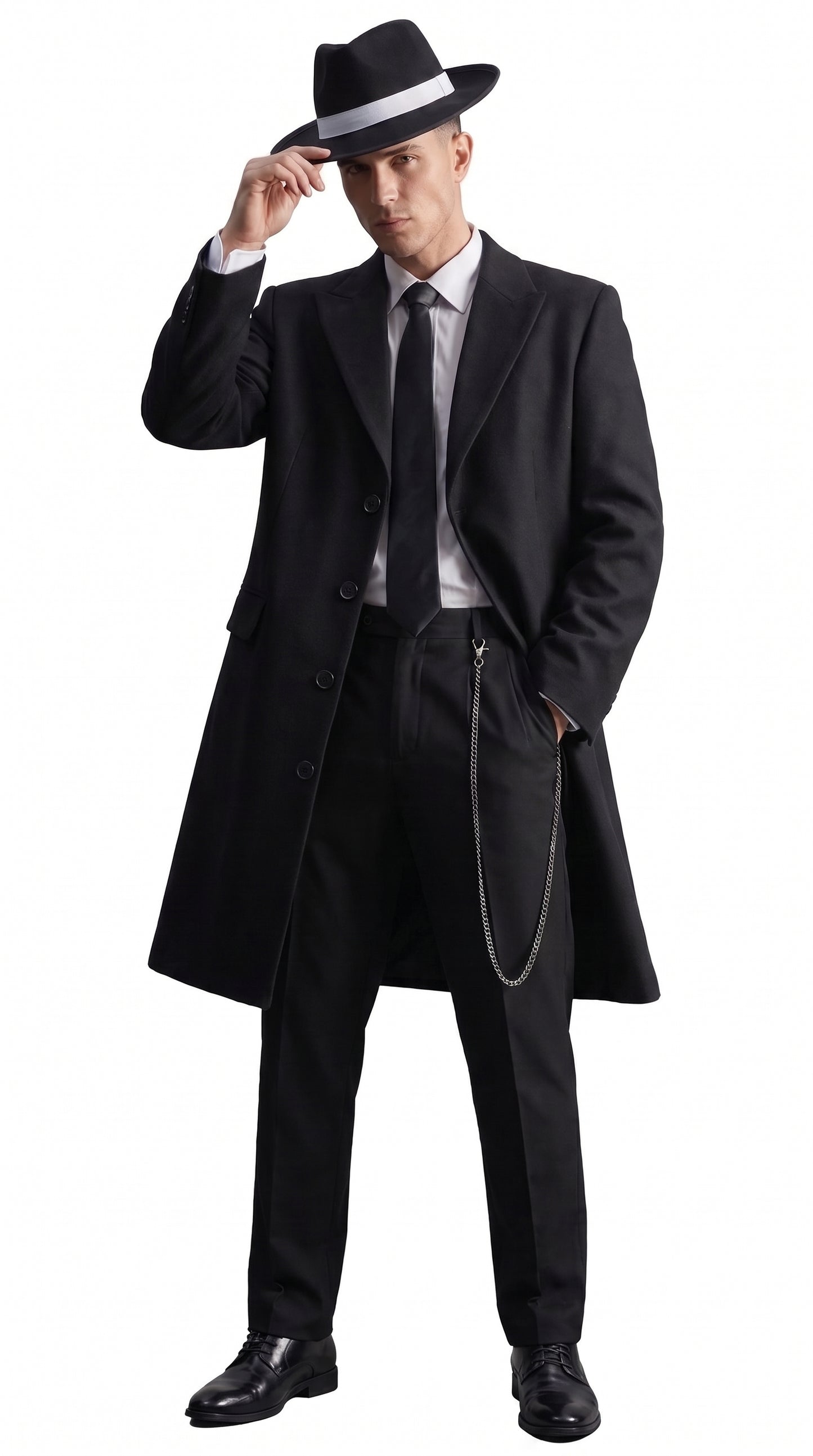Men’s Charcoal Grey Vested Long Tuxedo Suit, Gangster Style Formal Wedding Prom Outfit