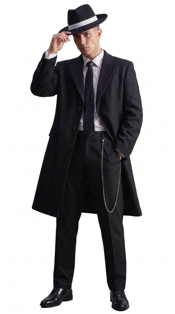 Men’s Charcoal Grey Vested Long Tuxedo Suit, Gangster Style Formal Wedding Prom Outfit
