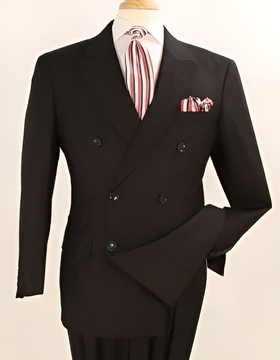 Double Breasted Suits - Vested Suits Wool Fabric - Apolo King Brand - Black Suit