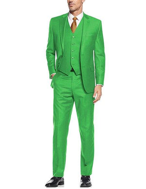 Men's  Lime Green ~ Apple   Vested 3 Piece Suit Flat Side Vented  2 button suits