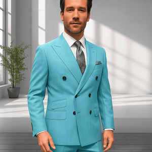 Wool Suit - Italian Made Business Suit by Statement Men's 2 Piece 100% Wool Double Breasted Suit - Pinstripe Pattern