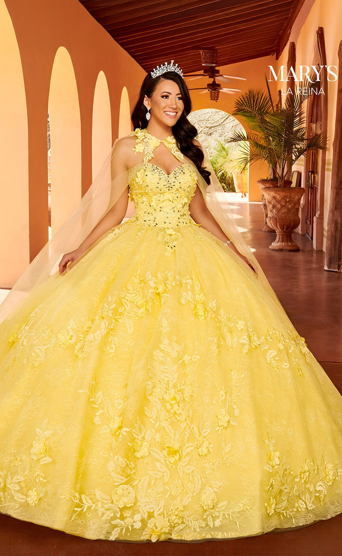 Mary's Bridal MQ2157 3D Floral Cape Quinceanera Dress